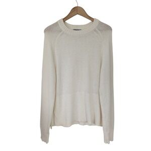 J. Crew High Rib Pullover‎ Sweater in Wool Blend Size L Ivory NWOT CG797